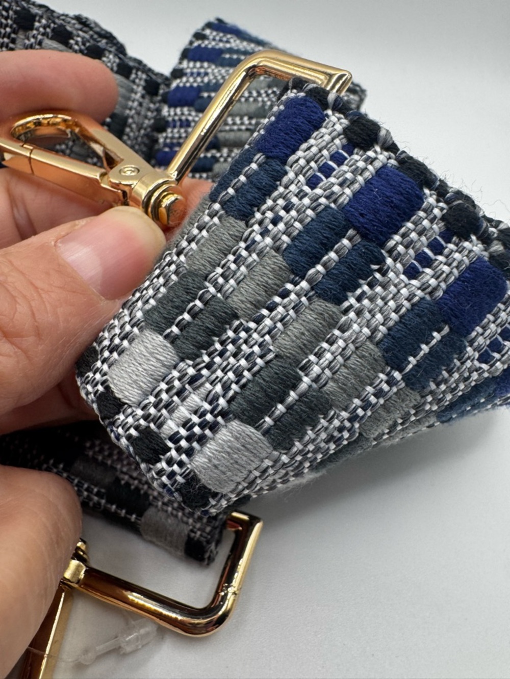 Denim-pattern Crossbody Bag Strap - Gold trim